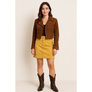 Ann Taylor LOFT Mustard Yellow Corduroy Mini Skirt Size 4 Western Details